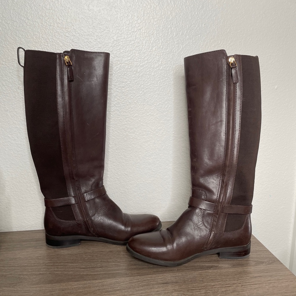 Lauren Ralph Lauren Barnehurst Brown Leather Riding Boots Calf Full Zip Size 7B